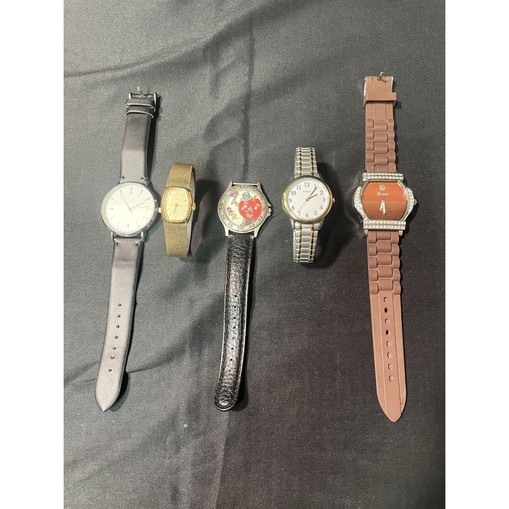 Lot of 5 Vintage & Modern Watches Timex Geneva Novelty AS-IS